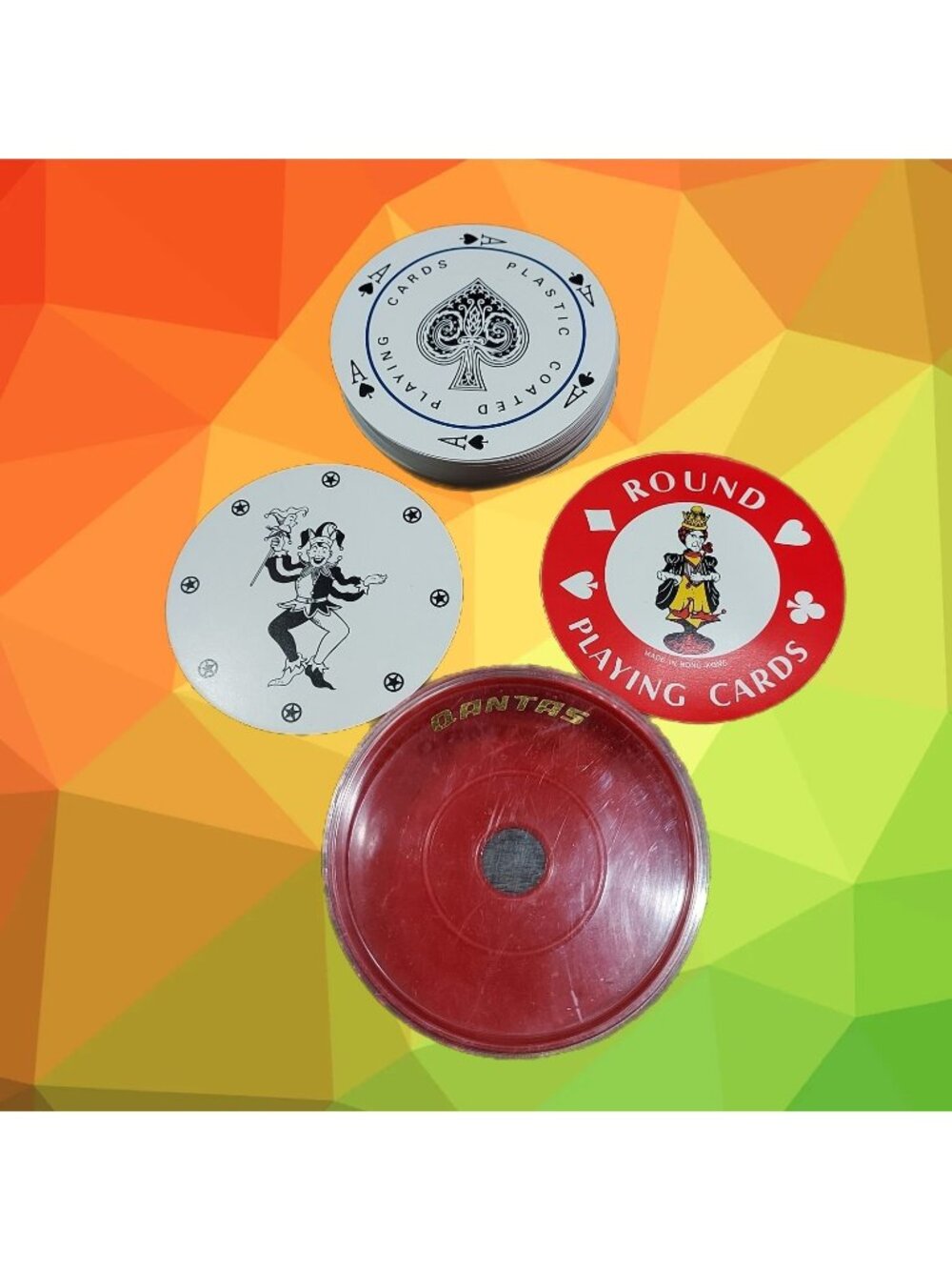 Playing Cards Round Cased Deck Qantas Airlines Australia Advertising V251